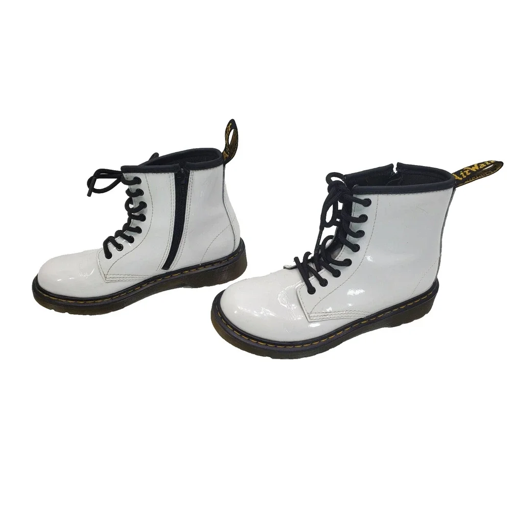 Doc Dr. Martens 1460 J SLIGHTLY USED White Leather Boots  US Size 3  34 EU UK 2